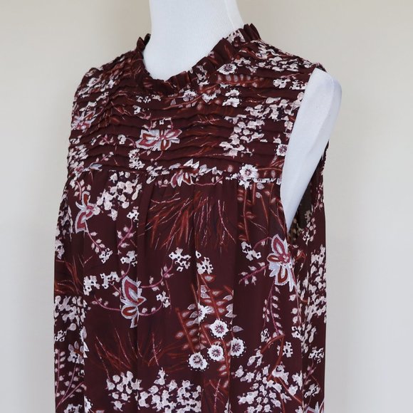 ANN TAYLOR LOFT Size 10 Maroon Beige Tan Skirt Blouse Set Sleeveless Career - Picture 4 of 14